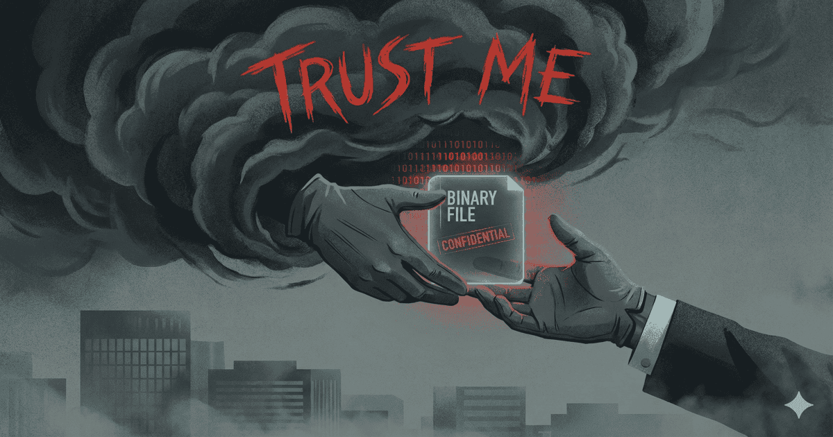Diagram showing binary file staying within company infrastructure vs being uploaded to third-party cloud servers