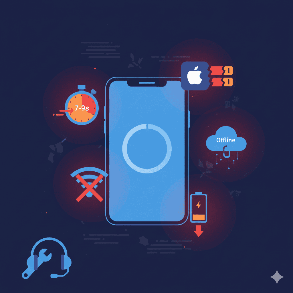 HeadSpin troubleshooting guide showing solutions for latency, device offline, and iOS issues