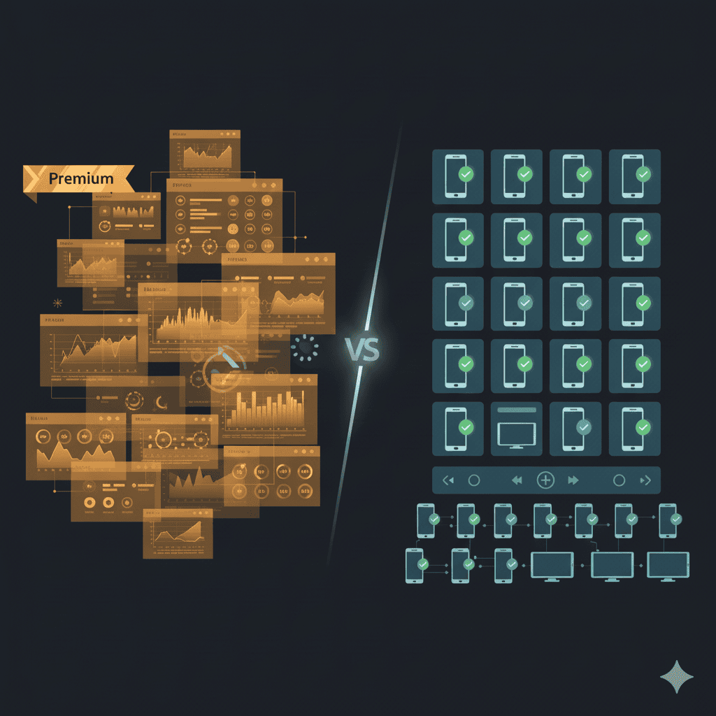 HeadSpin vs BrowserStack comparison chart showing G2 scores, pricing, and feature differences