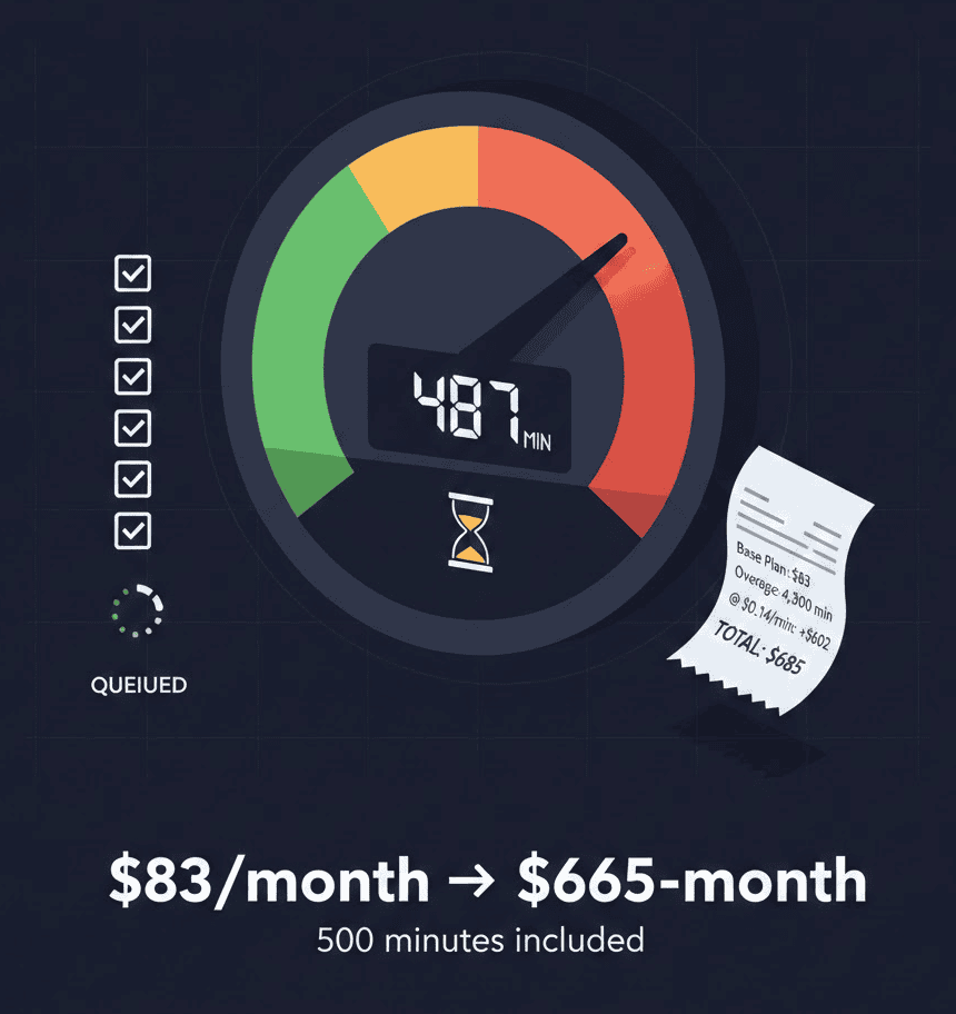 Kobiton pricing 2025 showing $83/month entry cost escalating to $1000+ with minute-based overage charges
