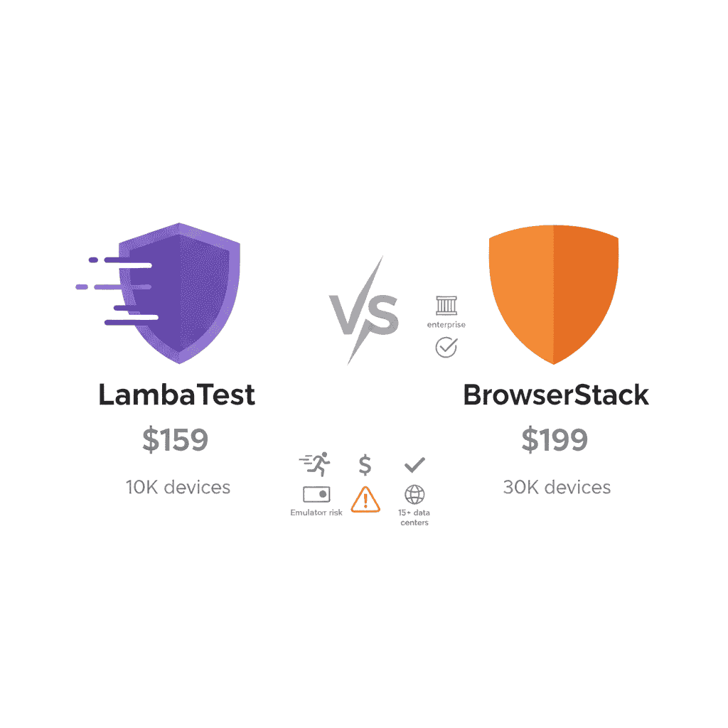 LambdaTest vs BrowserStack comparison chart showing pricing and device coverage