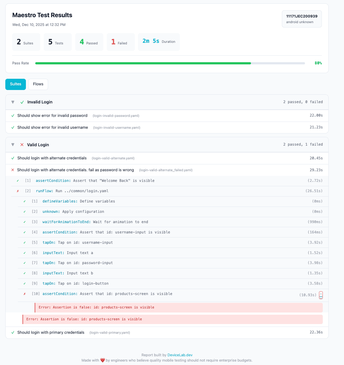 Maestro HTML test report screenshot