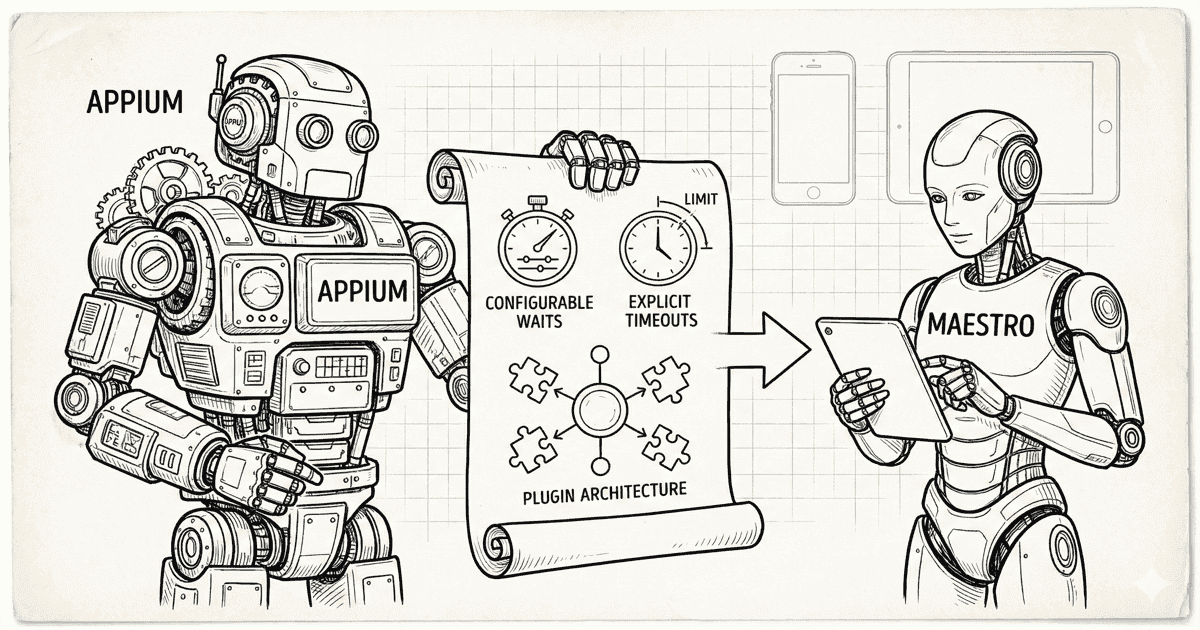 Comparison diagram of Appium and Maestro architecture patterns