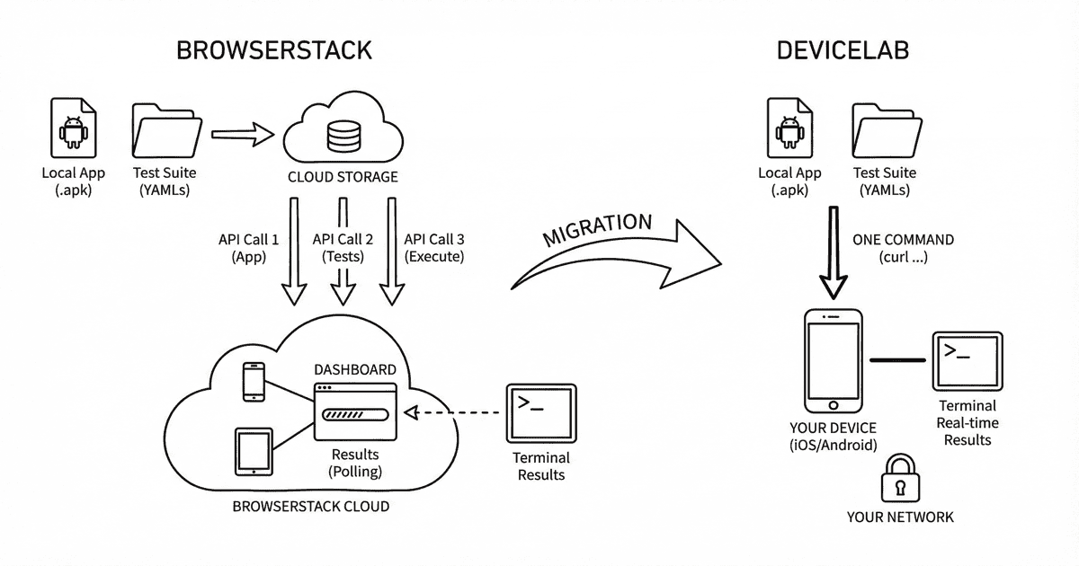 BrowserStack to DeviceLab Maestro migration diagram