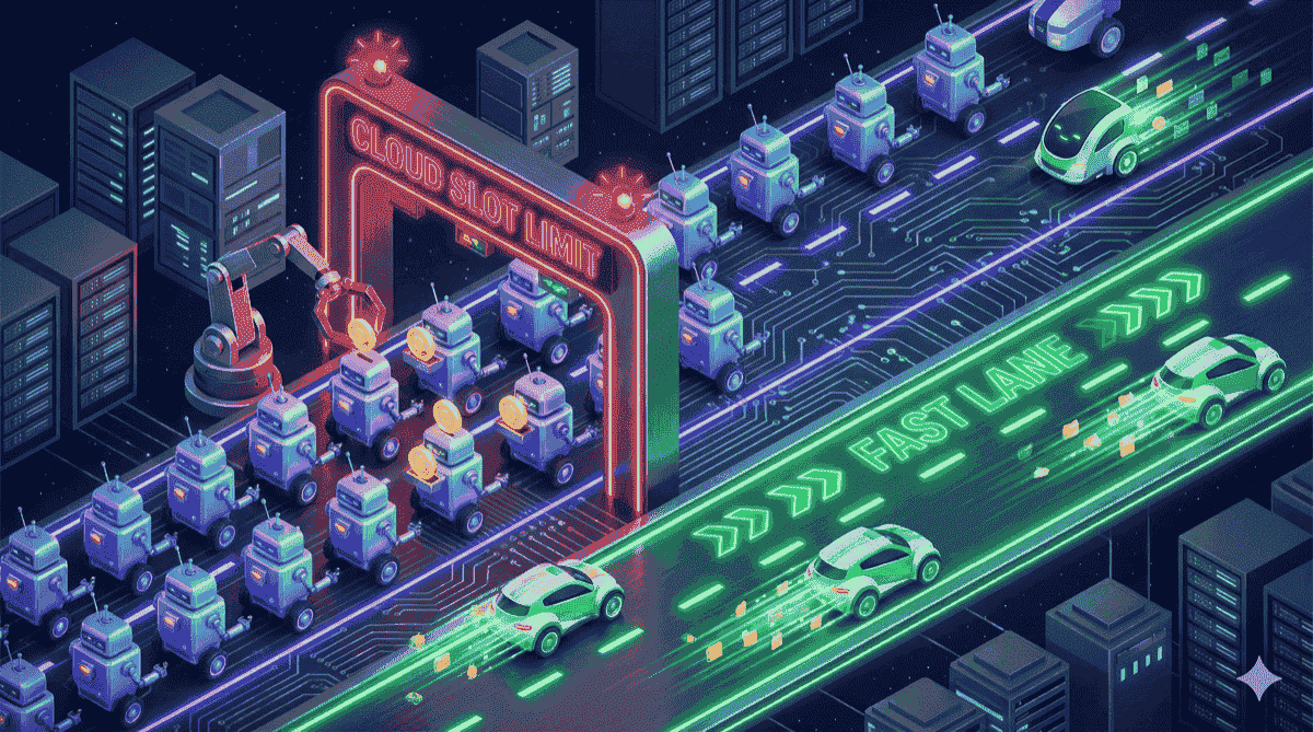 Chart showing linear cost scaling of cloud slots vs flat cost of owned devices